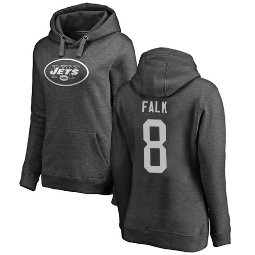 New York Jets Ash Women Luke Falk One Color NFL Football #8 Pullover Hoodie Sweatshirts->women nfl jersey->Women Jersey